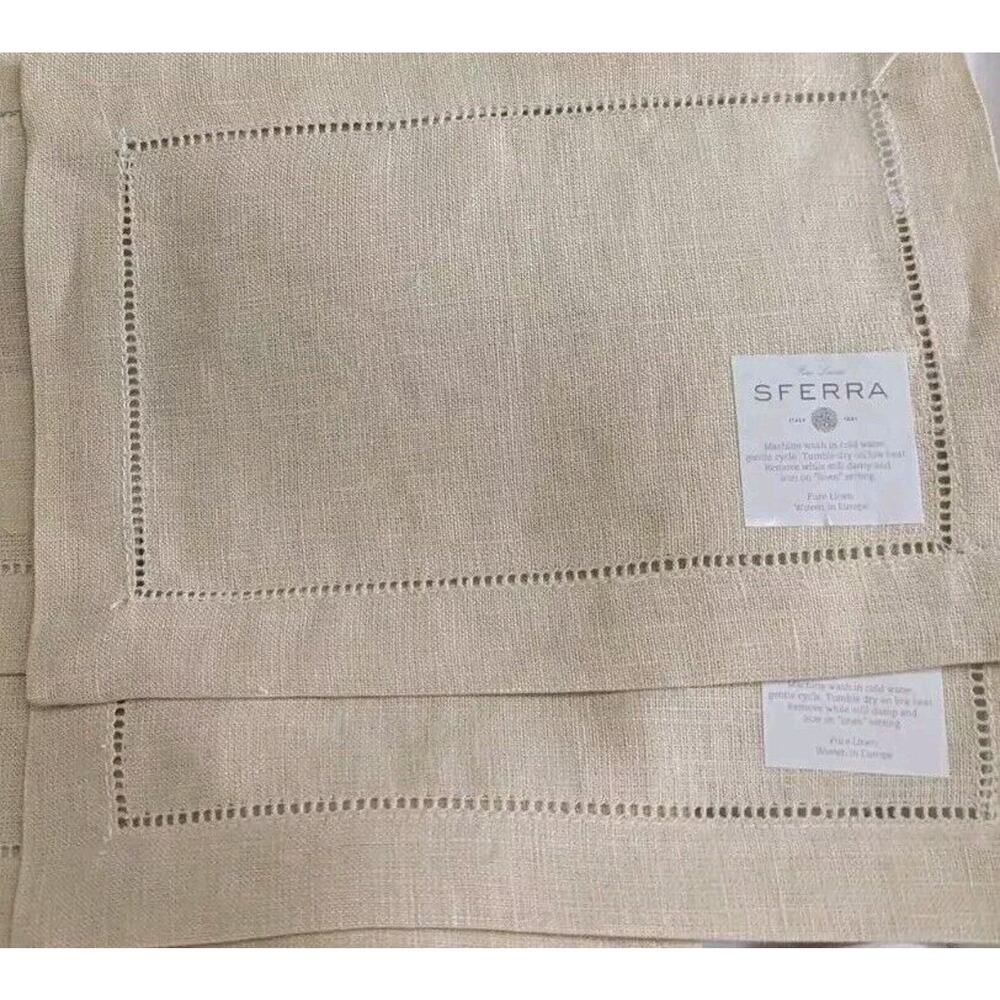 Sferra linen cocktail napkins set of four 6x9" Natural Tan European New Italy
